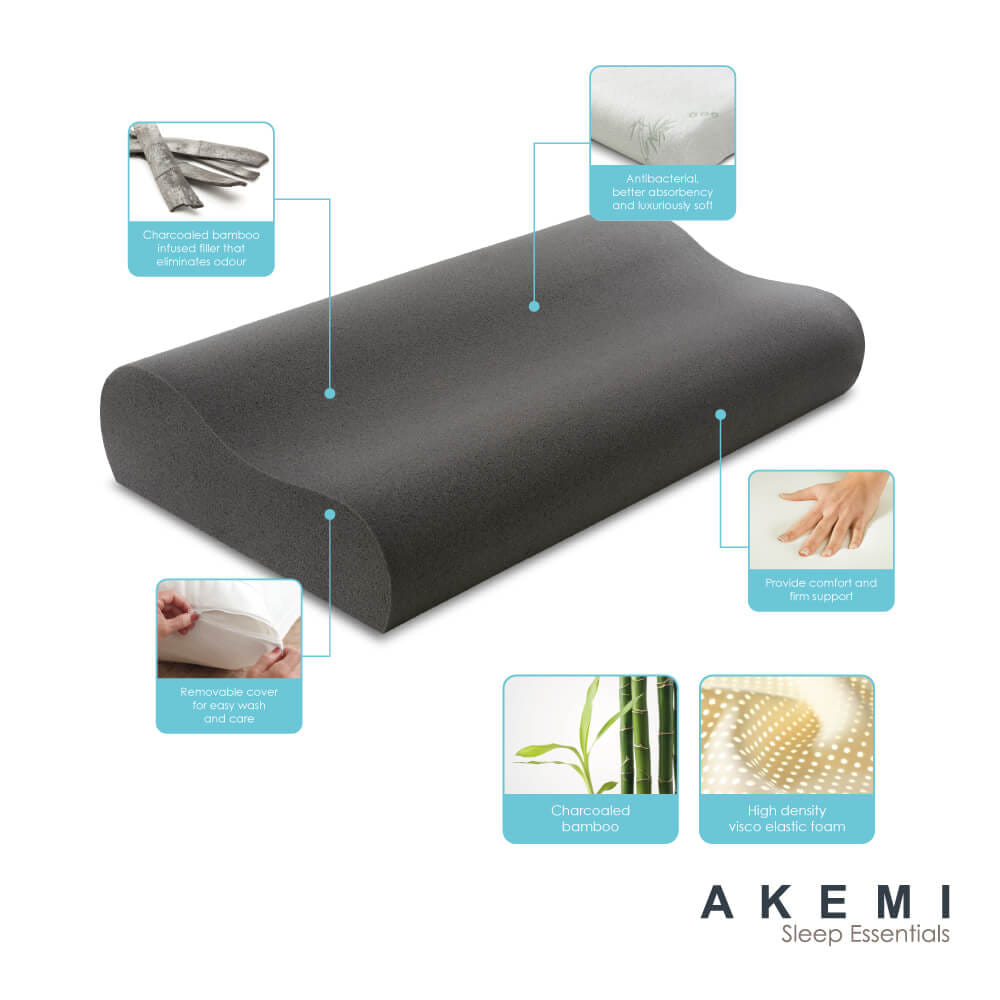 หมอนสุขภาพ เมมโมรี่โฟม AKEMI รุ่น SLEEP ESSENTIALS CHARCOALED BAMBOO VISCO ELASTIC 9557108112674 60CM X 36CM + 12/9CM สีดำ_3